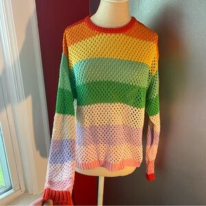 Rainbow Striped Open-Knit Sweater Pride